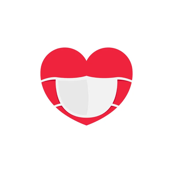 Miłości Nowy Znak Walentynkowy Czerwone Serce Masce Medycznej Serce Masce — Wektor stockowy