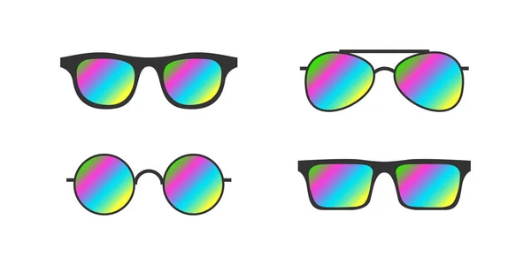 Güneş Gözlüğü Modern Güneş Gözlüğü Seti Moda Aksesuarları Çok Renkli — Stok Vektör