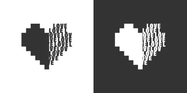 Pixel Hearts Abstraction Pixel Art Hearts White Black Background Vector — Stock Vector