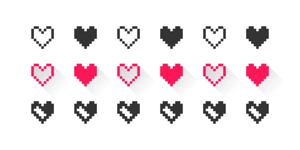 Hearts Pixel Icons Set Black Red Pixel Icons Pixel Art — Stock Vector