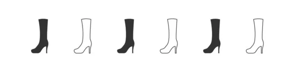 Schoenen Iconen Silhouet Van Vrouwenlaarzen Boots Pictogram Geïsoleerd Witte Achtergrond — Stockvector