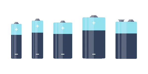 Batterijen Soorten Batterijen Alkalische Batterijen Batterijen Plat Moderne Stijl Vectorillustratie — Stockvector