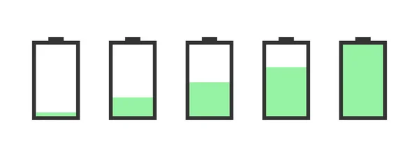 Batterijlading Indicator Pictogrammen Batterij Vector Pictogram Ingesteld Met Laadniveau Indicatoren — Stockvector