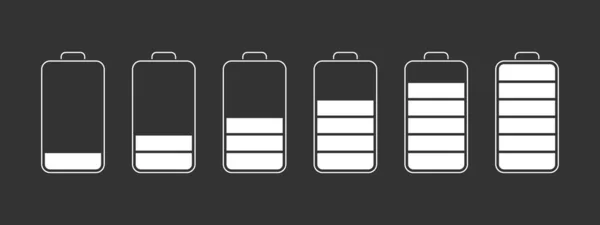 Indicatoren Van Het Batterijniveau Ontladen Volledig Opgeladen Batterij Smartphone Vectorillustratie — Stockvector