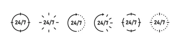 Круглосуточный Набор Значков Помощи Круглосуточное Обслуживание Работает Круглосуточно Дней Неделю — стоковый вектор