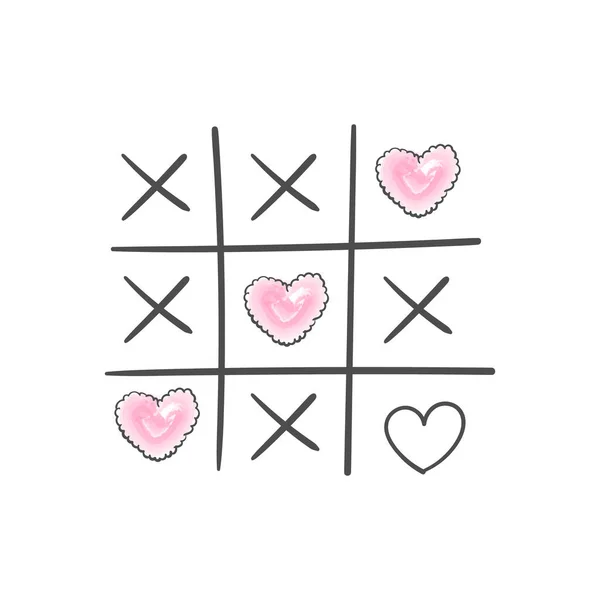 Tic Jogo Tac Toe Com Cruz Criss Corações Mão Desenhada — Vetor de Stock