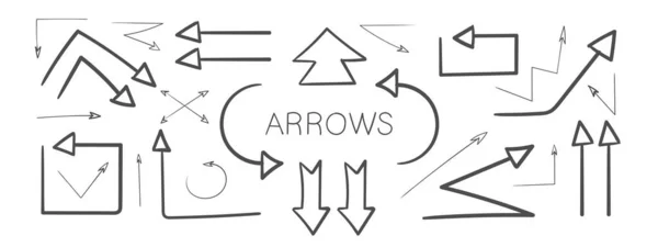 Pfeil Symbole Grunge Pfeile Handgezeichnete Pfeile Set Von Vektorgebogenen Pfeilen — Stockvektor