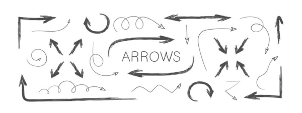 Grunge Arrows Hand Drawn Arrows Set Vector Curved Arrows Sketch — Stock Vector
