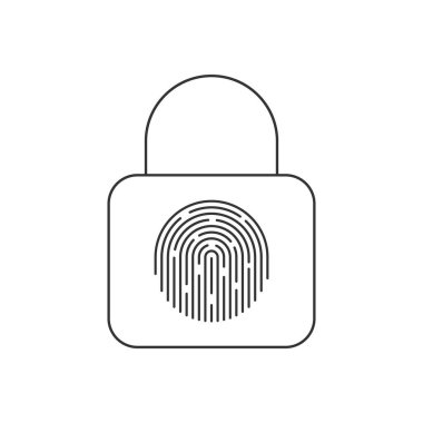 Parmak izi asma kilit işareti. Parmak izi kilidi ya da kilidi aç. Kilitli ve kilitli olmayan modlar. Doğrusal simgeler. Moda tasarımı. Vektör illüstrasyonu