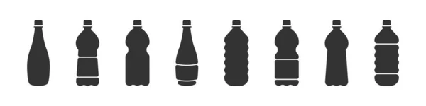 ペットボトルのコレクション フラットベクトル液体ボトルアイコン ベクターイラスト — ストックベクタ