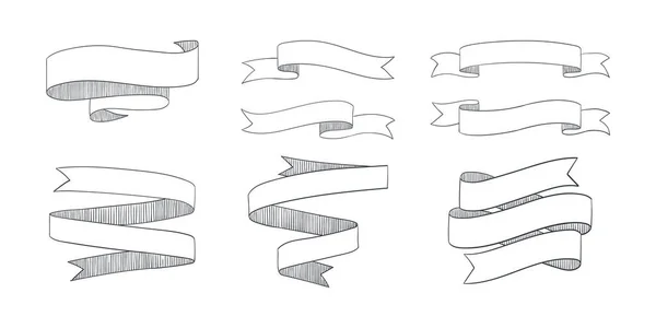 Ленточные Элементы Ленточные Элементы Элементы Эскизов Винтажных Баннеров Векторная Иллюстрация — стоковый вектор