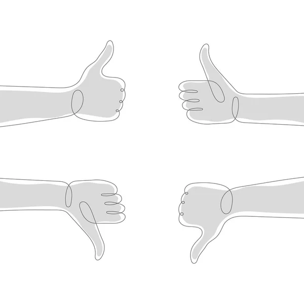 Знак Нравится Одна Линия Человеческих Рук Пальцы Вверх Вниз Векторная — стоковый вектор