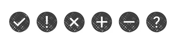Schwarze Häkchensymbole Häkchen Ausrufezeichen Und Kreuzsymbole Und Nein Symbole Handgezeichneter — Stockvektor