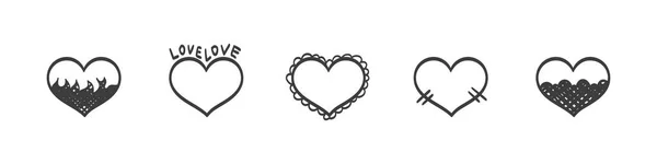Herzen Unterzeichnen Herzen Ikone Handgezeichneten Stil Herz Symbol Sammlung Vektorillustration — Stockvektor