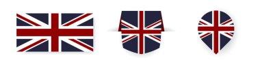 Flags of the Great Britain. Label, point icon and simple flag. Vector illustration