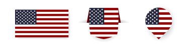 Flags of the United States of America. Label, point icon and simple flag. Vector illustration