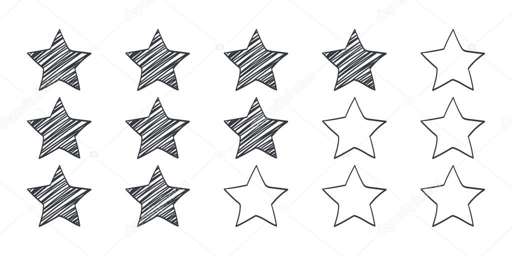 Star icon. Rating stars sign. Quality rating icons. Drawn icons of stars. Vector illustration