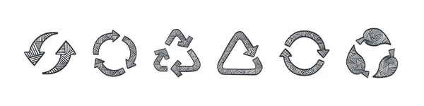 リサイクルアイコンを設定します 矢印をリサイクル リサイクルのアイコンを描画します ベクターイラスト — ストックベクタ