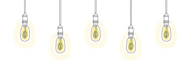 Retro ampuller sanat tasarımı. Bir sıra elektrik ampulü çizimi. Vektör illüstrasyonu