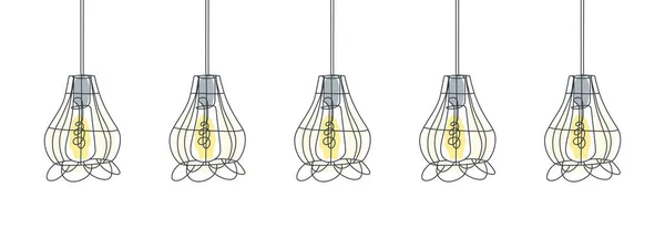 Loft Lamps Line Art Design One Line Drawing Electric Light — Stock Vector