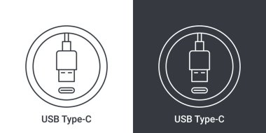 USB C Tipi port simgesi. Priz prize takıldı. USB bağlantıları. Vektör illüstrasyonu