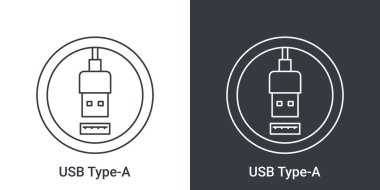 USB Tipi A port simgesi. Priz prize takıldı. USB bağlantıları. Vektör illüstrasyonu