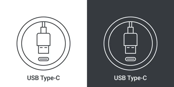 USB C Tipi port simgesi. Priz prize takıldı. USB bağlantıları. Vektör illüstrasyonu