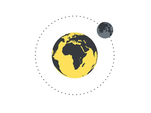 Globe Terrestre Terre Jaune Avec Lune Tournant Autour Illustration Vectorielle — Image vectorielle