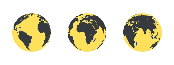 Earth Globe Icons Yellow Earth Hemispheres Continents Vector Illustration — 图库矢量图片