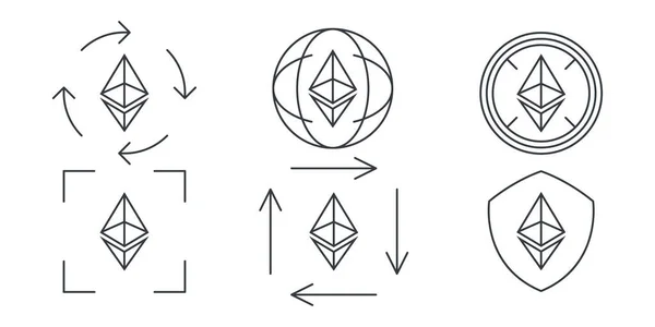 Ethereum Linear Icons Cryptocurrency Sign Variations Digital Cryptographic Currency Ethereum — Stock Vector