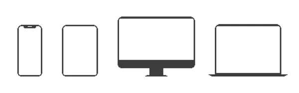 Uppblåsningsanordningar Pixelbilder Enheter Mockup Enheter Telefon Bärbar Dator Och Surfplatta — Stock vektor
