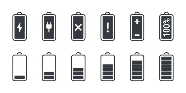 充电图标的概念 电话收费指示器 电池在充电信号 黑色电池充电状态图标 矢量说明 — 图库矢量图片
