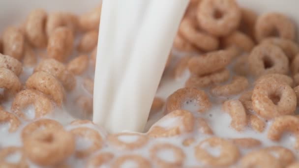 Verter leche en los cereales — Vídeo de stock