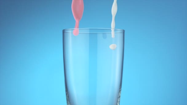 Milk and strawberry milk pouring — Stock Video