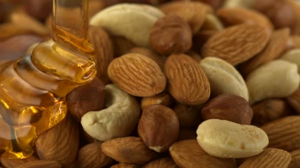 Honey on almond and nuts — Stock Video