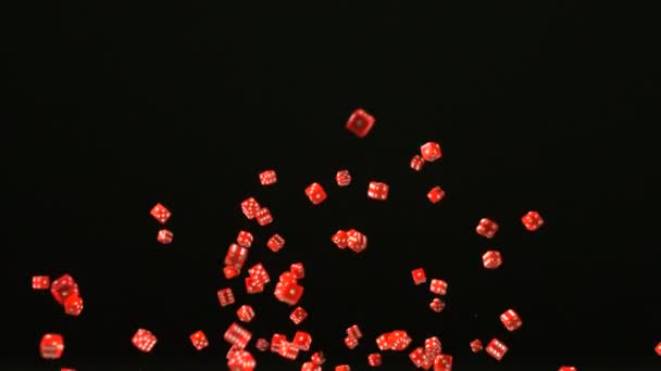 Red dice rolling and bouncing — Stock Video