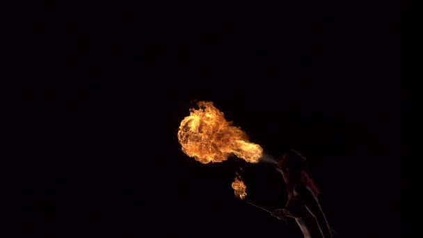 Fire performer blowing fire — Stock Video