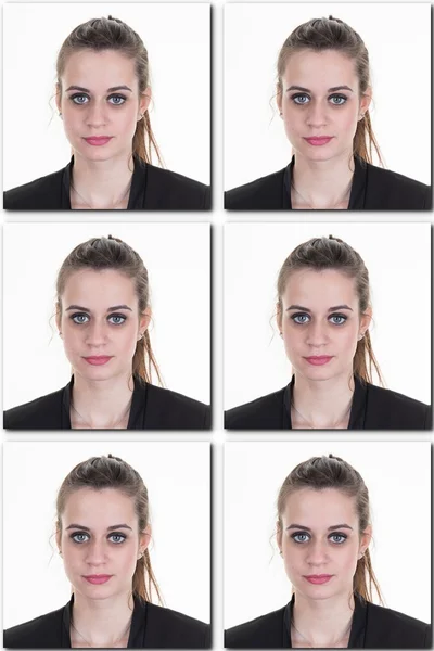 Foto di identificazione di una ragazza per passaporto, collage di 6 foto — Foto Stock