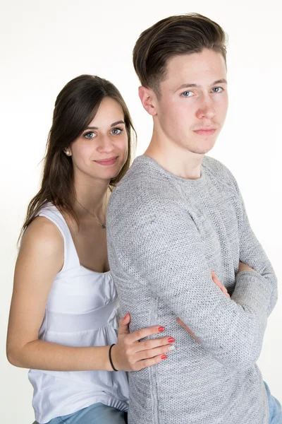 Retrato de casal feliz isolado no fundo branco . — Fotografia de Stock