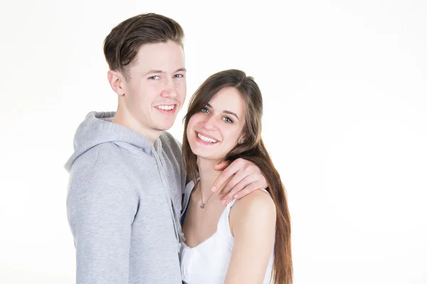 Schöne sexy Paar in der Liebe auf weißem Hintergrund — Stockfoto