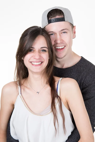 En ung High School pojke och hans flickvän som fotograferas. — Stockfoto