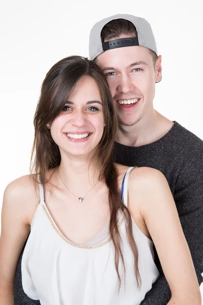 Un joven estudiante de secundaria y su novia siendo fotografiados . — Foto de Stock