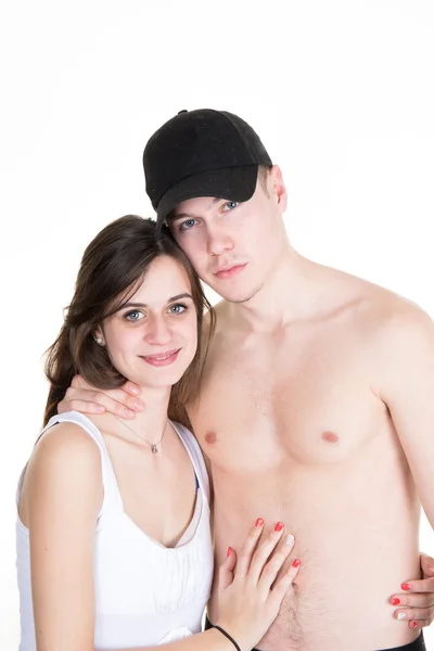 Tentação jovem bonita mulher e homem isolado em um branco — Fotografia de Stock