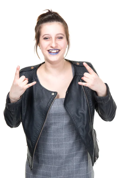 Portret zbliżenie ładny nastolatka w czarne usta. — Zdjęcie stockowe