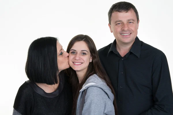 Mother, father and teen daughter portrait isolated — Stock Photo, Image