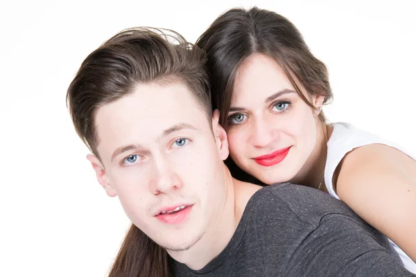 Jovem casal bonito, isolado no fundo branco — Fotografia de Stock