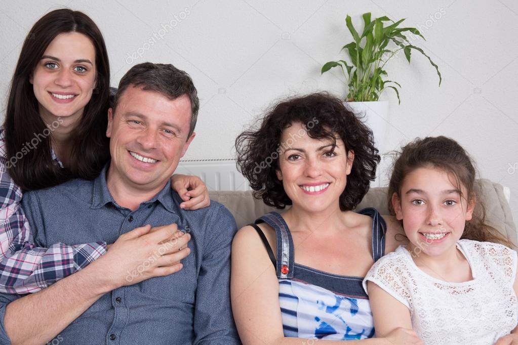 Happy Family Parents And 2 Daughters Teenagers Happiness