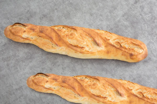 Two french baguettes on a grey background — Stock Photo, Image