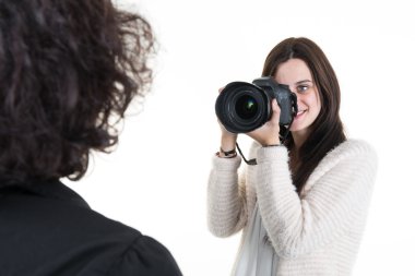 Kadın fotoğrafçı çekim bir kadın Studio