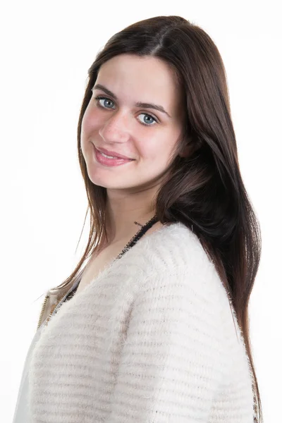 Profile view of  woman standing over white background — Stock Photo, Image